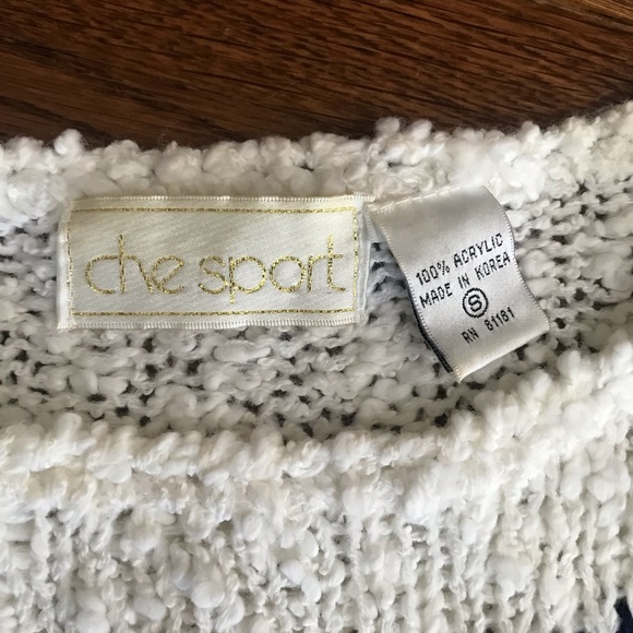 vintage 80s popcorn sweater S M white blue shoulder pads slouchy - Picture 5 of 5